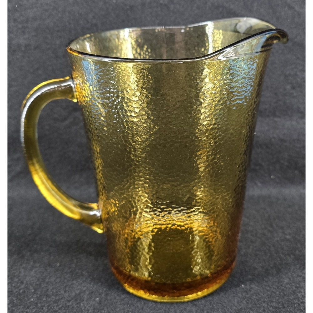 Vintage‎ Amber 8" Glass Water Pitcher Hand Blown Water Jug Art Glass Textured